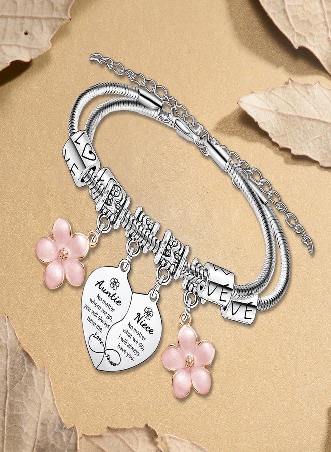 Waeceip Auntie Niece Bracelets for 2 Pcs Heart Matching Bracelets for Auntie and Niece Gifts for Aunt Christmas Birthday Present for Aunt and Nieces Bracelet Jewelry Thanksgiving Gift - Image 2
