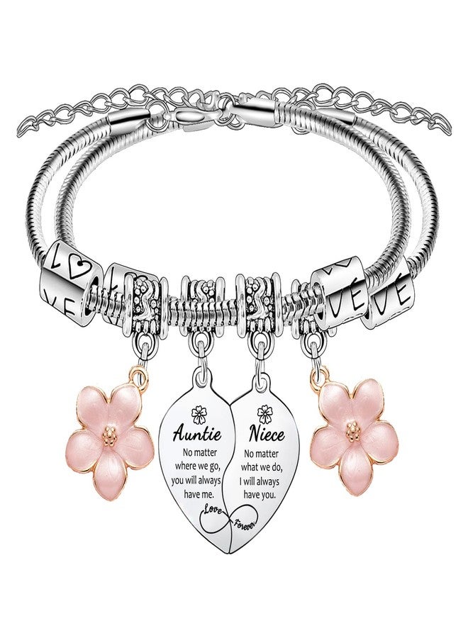 Waeceip Auntie Niece Bracelets for 2 Pcs Heart Matching Bracelets for Auntie and Niece Gifts for Aunt Christmas Birthday Present for Aunt and Nieces Bracelet Jewelry Thanksgiving Gift - Image 1