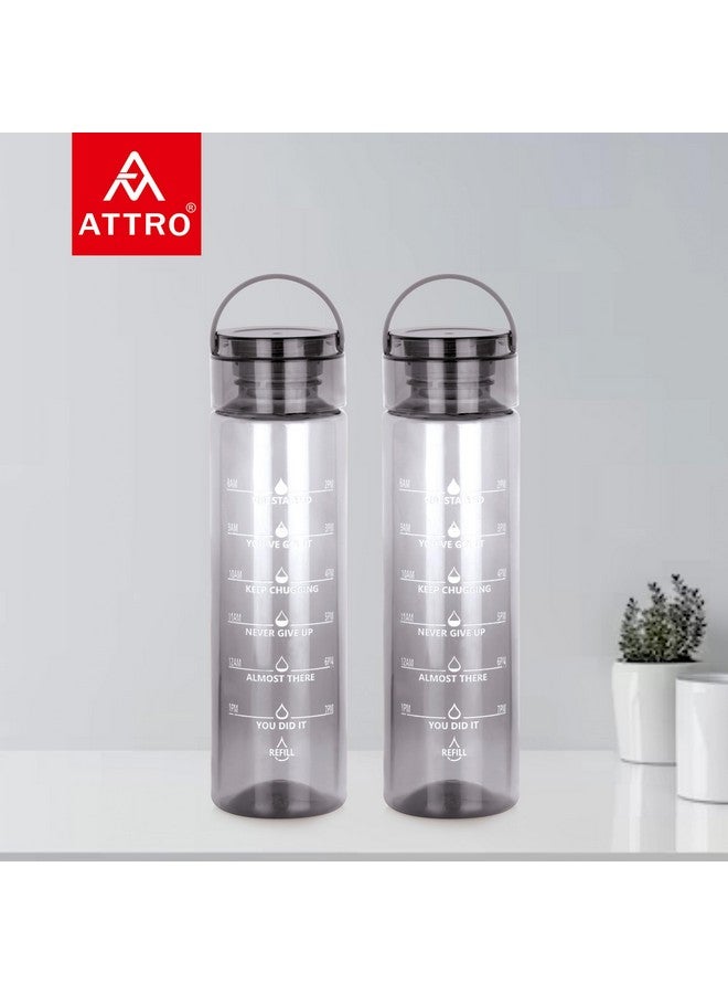 ATTRO زجاجة ماء ATTRO Oxy التحفيزية سعة 1000 مل - مع علامات زمنية وشعارات ملهمة تشجع على شرب المزيد من الماء، مقبض سهل الحمل - مجموعة من 2 باللون الأسود، بلاستيك - Image 2