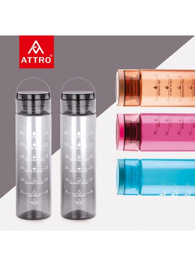 ATTRO زجاجة ماء ATTRO Oxy التحفيزية سعة 1000 مل - مع علامات زمنية وشعارات ملهمة تشجع على شرب المزيد من الماء، مقبض سهل الحمل - مجموعة من 2 باللون الأسود، بلاستيك - Image 3