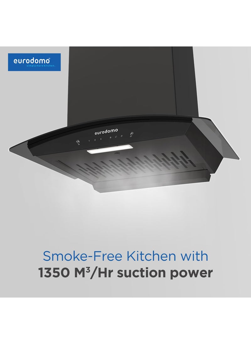 Eurodomo - Eurodomo by Faber Indigo 60cm 1350 mhr Autoclean Kitchen Chimney Filterless with Oil Collector TouchGesture Control Warranty by Eurodomo LED LampMade in IndiaIndigo IN HC SC FL BK 60 Black - Image 1