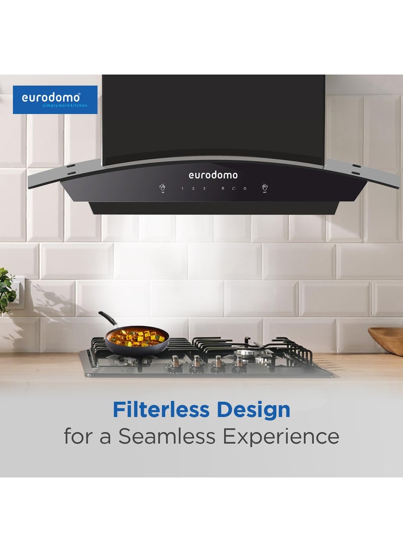 Eurodomo - Eurodomo by Faber Indigo 60cm 1350 mhr Autoclean Kitchen Chimney Filterless with Oil Collector TouchGesture Control Warranty by Eurodomo LED LampMade in IndiaIndigo IN HC SC FL BK 60 Black - Image 1