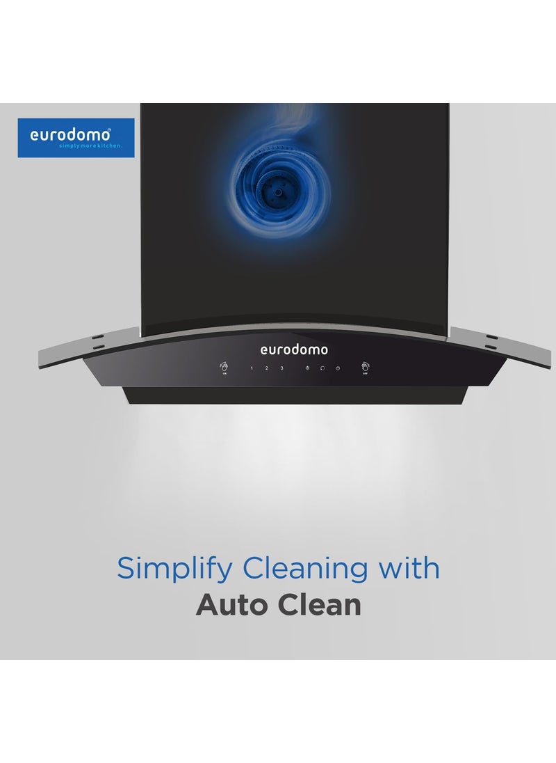 Eurodomo - Eurodomo by Faber Indigo 60cm 1350 mhr Autoclean Kitchen Chimney Filterless with Oil Collector TouchGesture Control Warranty by Eurodomo LED LampMade in IndiaIndigo IN HC SC FL BK 60 Black - Image 1
