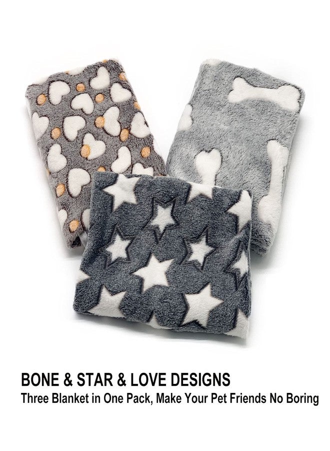 SORKUT 1 Pack 3 Puppy Blankets Super Soft Warm Sleep Mat Grey Cute Print Fluffy Fleece Pet Flannel Throw Dog Blankets for Small Dogs Cats,Star&Bone&Love- Small (23"x15") - Image 5