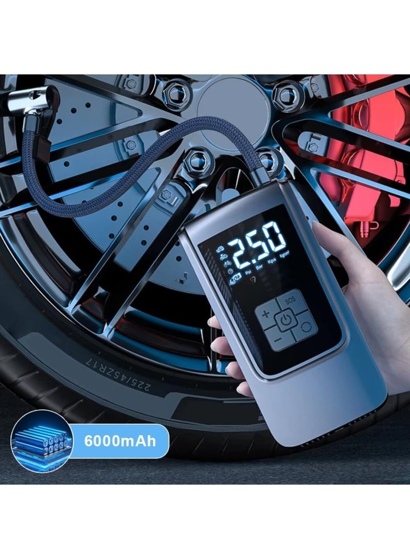 SUITU Tire Inflator Portable Air Compressor - 150PSI Air Compressor with Tire Pressure Gauge, 6000mAh Rechargeable Tire Inflator Electric Pump LED Flash Screen With Nozzle Set For Car, Motor, Bike, Ball - Image 2