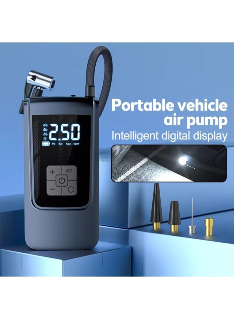 SUITU Tire Inflator Portable Air Compressor - 150PSI Air Compressor with Tire Pressure Gauge, 6000mAh Rechargeable Tire Inflator Electric Pump LED Flash Screen With Nozzle Set For Car, Motor, Bike, Ball - Image 3