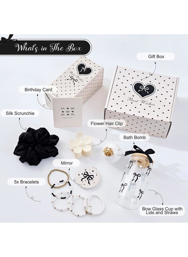 LANGASQUE Birthday Gifts for Women Teen Girls, Coquette Black Bow Happy Birthday 7-in-1 Gift Box for Girl, Women, Sister, Daughter, Friends, Cute Black Bow Glass Cups Gift Set, Teen Girl Gifts Trendy Stuff - Image 2