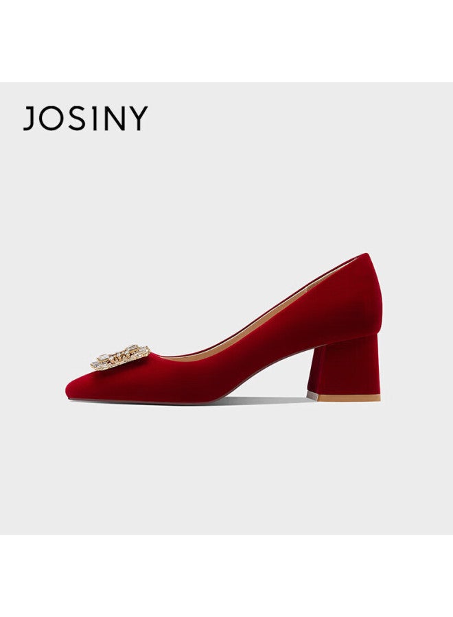Josiny Chinese Style Wedding Shoes For Women, Xiuhé Dress Bridal Shoes, Dual-wear Comfortable Engagement Red High Heels, Red, Size 38 - Image 3