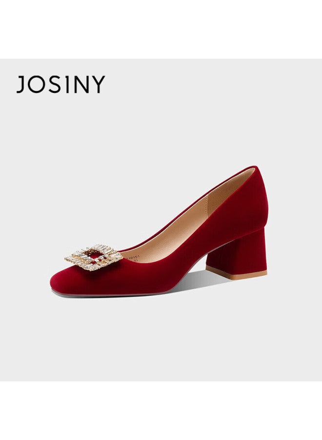 Josiny Chinese Style Wedding Shoes For Women, Xiuhé Dress Bridal Shoes, Dual-wear Comfortable Engagement Red High Heels, Red, Size 38 - Image 1