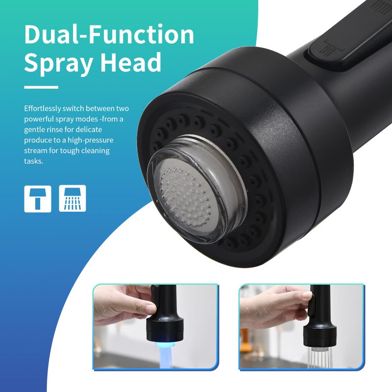 GIMILI Black Kitchen Faucet with Pull Down Sprayer Single Hole Stainless Steel LED Faucet, Suitable for Farmhouses, RV, Laundry Room, Outdoor, and Campers. Llave para fregadero de cocina - Image 4