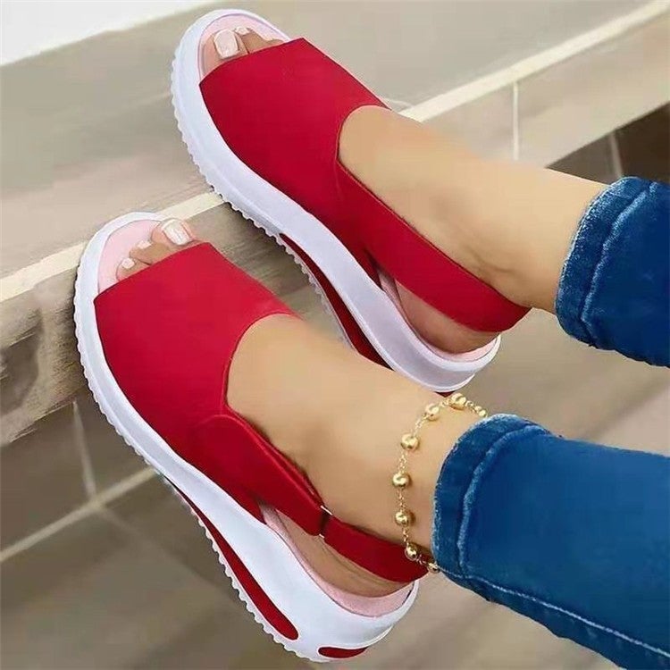 2021 Womens Magic Tape Wedge Sandals Red 