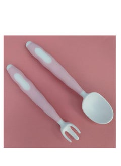 Generic Rana store soft edge bendable flexible silicone fork and spoon set - pink color - Rana store  - Image 1