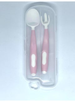 Generic Rana store soft edge bendable flexible silicone fork and spoon set - pink color - Rana store  - Image 5