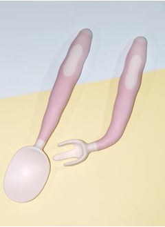 Generic Rana store soft edge bendable flexible silicone fork and spoon set - pink color - Rana store  - Image 2