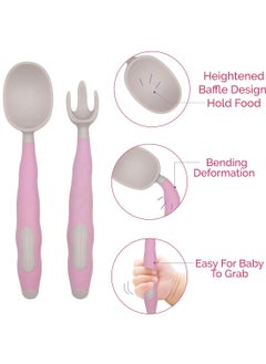 Generic Rana store soft edge bendable flexible silicone fork and spoon set - pink color - Rana store  - Image 3