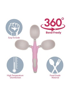 Generic Rana store soft edge bendable flexible silicone fork and spoon set - pink color - Rana store  - Image 4