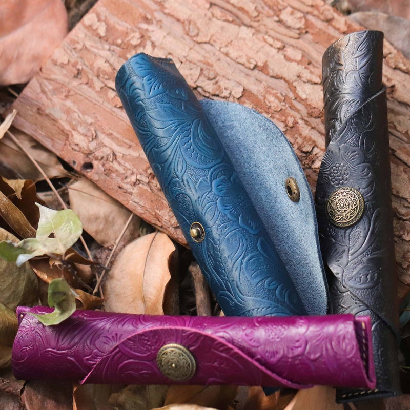 Red Genuine Leather Hand Carved Pattern Pen Case Retro Creative Roll Up Storage - Image 5