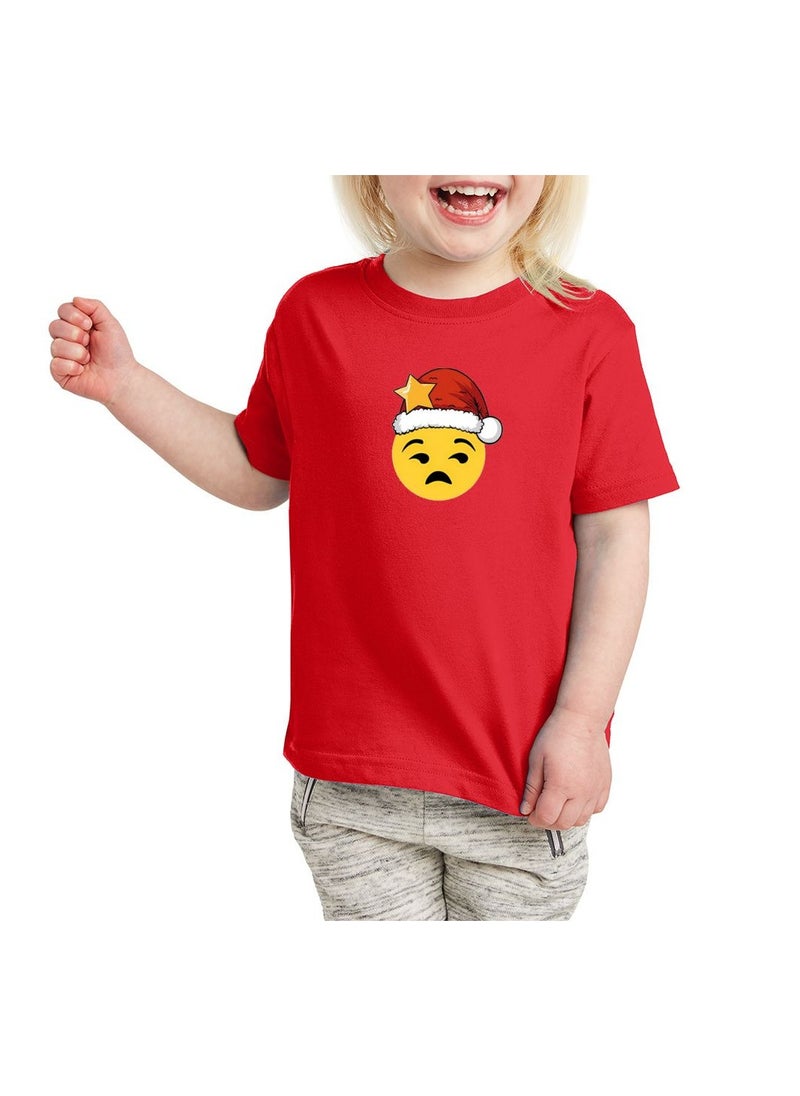 PRINTSHOP4ME - Christmas Emoji Kids Red T-Shirt For Girls–Soft Cotton Round Neck Short Sleeve T-Shirt With Smiley Face Emoji–Great For Parties - Image 1