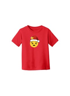 PRINTSHOP4ME Christmas Emoji Kids Red T-Shirt For Girls–Soft Cotton Round Neck Short Sleeve T-Shirt With Smiley Face Emoji–Great For Parties  - Image 3