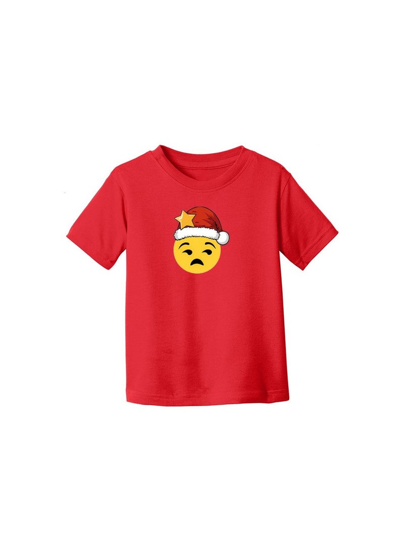 PRINTSHOP4ME - Christmas Emoji Kids Red T-Shirt For Girls–Soft Cotton Round Neck Short Sleeve T-Shirt With Smiley Face Emoji–Great For Parties - Image 1