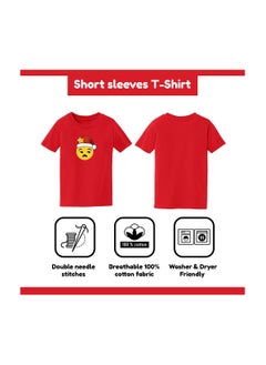 PRINTSHOP4ME Christmas Emoji Kids Red T-Shirt For Girls–Soft Cotton Round Neck Short Sleeve T-Shirt With Smiley Face Emoji–Great For Parties  - Image 5