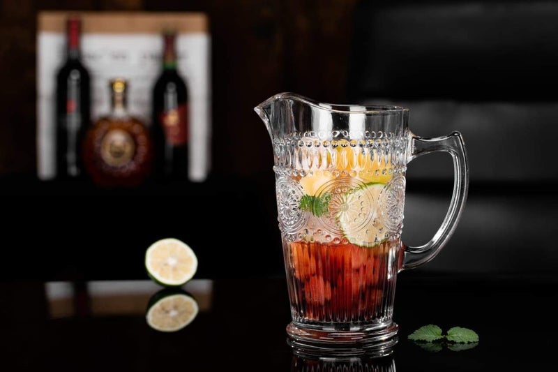ARUZEN® 1.5 Liter Crystal Clear Glass Pitcher Beverage Dispenser with Pour Spout Shatterproof Catering and Restaurant Serveware for Cold Drinks, Water, Lemonade, Beer, and Sangria - Image 2