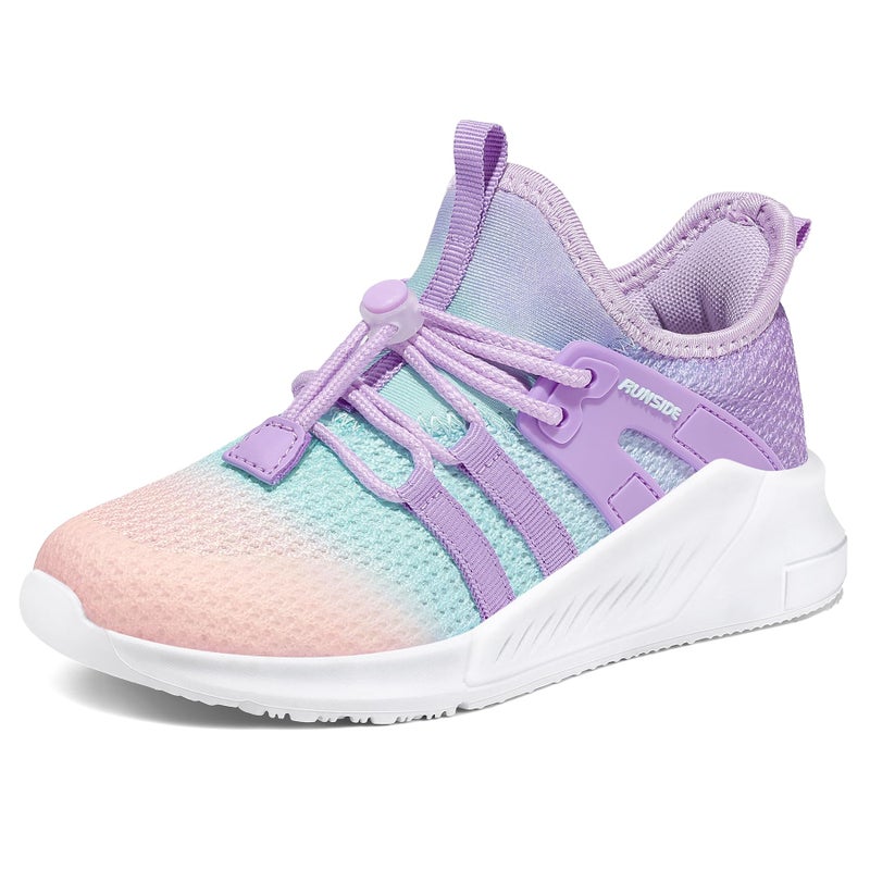 RUNSIDE Girls Tennis Shoes Lightweight Sports Kids Sneakers Lace-up for Running/Walking, Toddler/Little Kid/Big Kid Pink Purple - Image 1