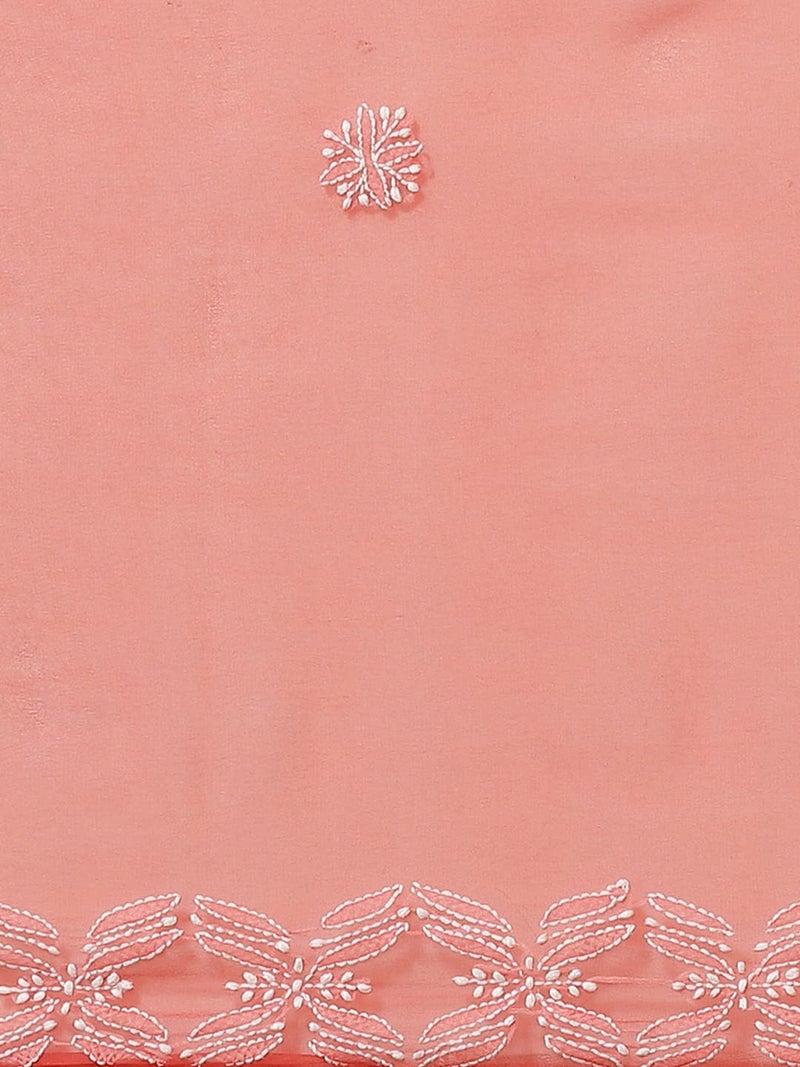Ada Women Hand Embroidered Lucknowi Chikankari Georgette Saree With Unstitched Blouse Piece A191489,Tomato Red - Image 3