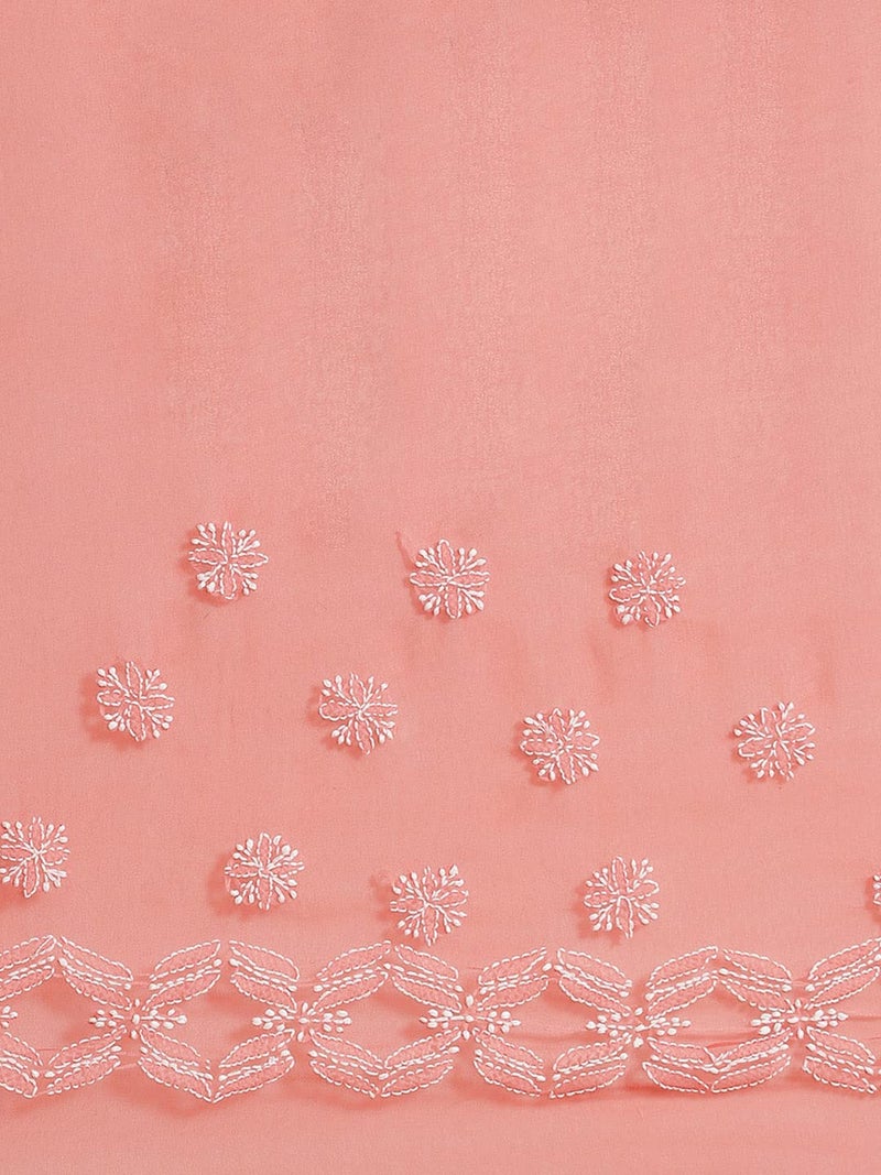 Ada Women Hand Embroidered Lucknowi Chikankari Georgette Saree With Unstitched Blouse Piece A191489,Tomato Red - Image 5