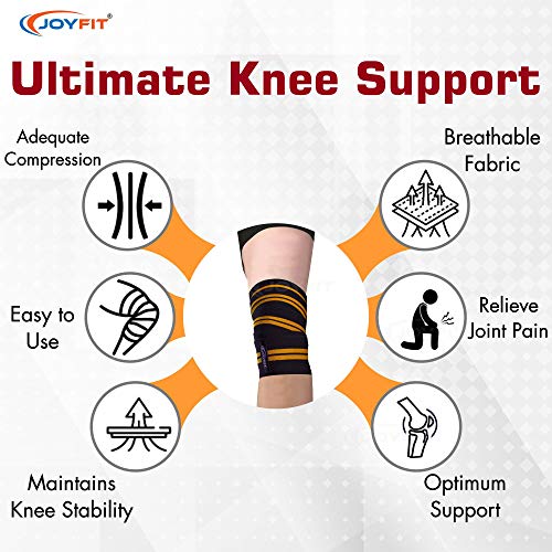 JoyFit Knee Wraps -For Home & Gym training, Powerlifting, Weightlifting, Deadlift, Squats, Leg Press, Crossfit, Knee Pain and Sports with Stretchable fabric for Men & Women [Pair] (Orange) - Image 4