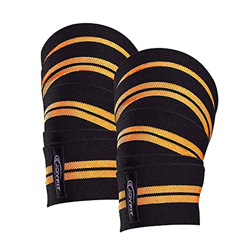 JoyFit Knee Wraps -For Home & Gym training, Powerlifting, Weightlifting, Deadlift, Squats, Leg Press, Crossfit, Knee Pain and Sports with Stretchable fabric for Men & Women [Pair] (Orange) - Image 1