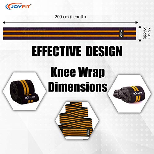 JoyFit Knee Wraps -For Home & Gym training, Powerlifting, Weightlifting, Deadlift, Squats, Leg Press, Crossfit, Knee Pain and Sports with Stretchable fabric for Men & Women [Pair] (Orange) - Image 3