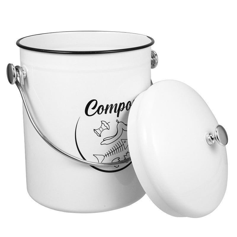 Kitchen Compost Bin With Lid Iron 5L Large Capacity For Food Waste Countertop Compost Container Recycle Bin With Lid Kitchen Garbage Can - Image 1