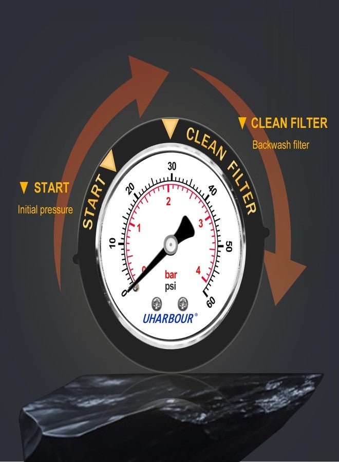 Uharbour Pool Filter Pressure Gauge Water Proof 60psi 1/4" NPT Back Mount, 2" Dial with Adjustable Bezel, Pool Pump Pressure Gauge Replacement for Swimming Pool Valve Filter - Image 5