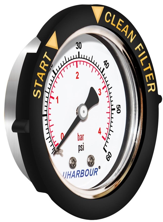 Uharbour Pool Filter Pressure Gauge Water Proof 60psi 1/4" NPT Back Mount, 2" Dial with Adjustable Bezel, Pool Pump Pressure Gauge Replacement for Swimming Pool Valve Filter - Image 1