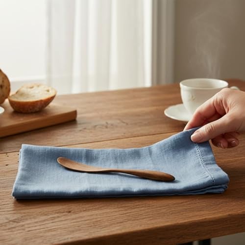 Eight Owls Hemstitched Linen Napkins – 20 Inch x 20 Inch – Stonewashed Pure Linen Cloth Dinner Napkins with Mitered Corners - 100% French Flax – Machine Washable - Set of 4 (Dusty Pastel Blue) - Image 5