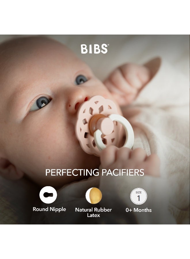 BIBS Baby Pacifier Boheme, Made with Natural Rubber Latex, Round Nipple, Mouth Skin Sensitive, Soft, Flexible, For Babies Aged Upto 6 Months, BPA-free, Blush/ Vanilla Glow Colour, Pack of 2, Size 1 - Image 3