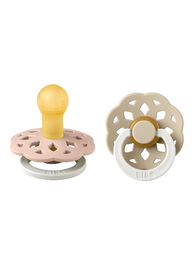BIBS Baby Pacifier Boheme, Made with Natural Rubber Latex, Round Nipple, Mouth Skin Sensitive, Soft, Flexible, For Babies Aged Upto 6 Months, BPA-free, Blush/ Vanilla Glow Colour, Pack of 2, Size 1 - Image 1