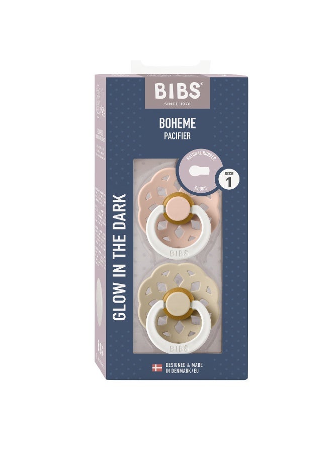 BIBS Baby Pacifier Boheme, Made with Natural Rubber Latex, Round Nipple, Mouth Skin Sensitive, Soft, Flexible, For Babies Aged Upto 6 Months, BPA-free, Blush/ Vanilla Glow Colour, Pack of 2, Size 1 - Image 2