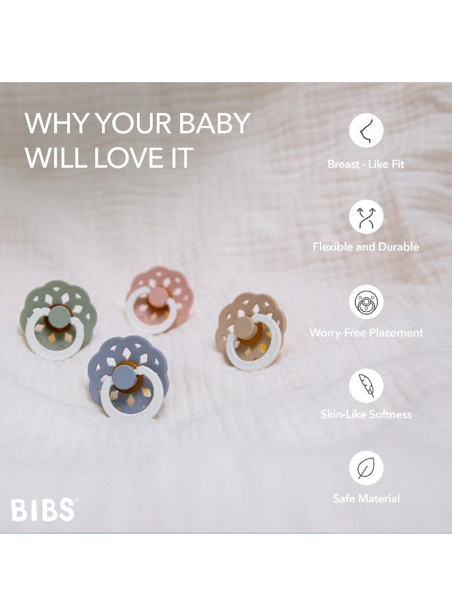 BIBS Baby Pacifier Boheme, Made with Natural Rubber Latex, Round Nipple, Mouth Skin Sensitive, Soft, Flexible, For Babies Aged Upto 6 Months, BPA-free, Blush/ Vanilla Glow Colour, Pack of 2, Size 1 - Image 5