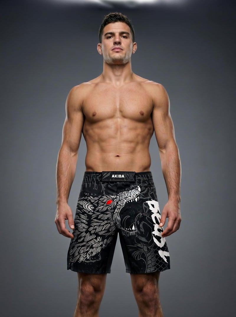 AKIBA Training Shorts for Men & Women (Black, S) – High-Performance Sublimation Printed MMA, Muay Thai, Boxing, and Grappling Shorts | 4-Way Lycra, Regular Rise, Machine Washable - Image 3