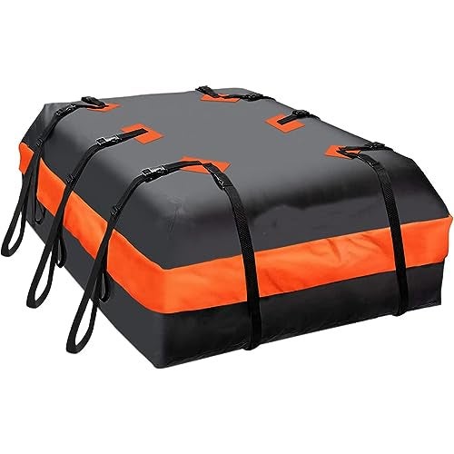 Automaze Car Roof Bag Rooftop top Cargo Carrier Bag 20 Cubic feet Waterproof for All Cars with/Without Rack, Includes Anti-Slip Mat, 10 Reinforced Straps, 6 Door Hooks - Image 1