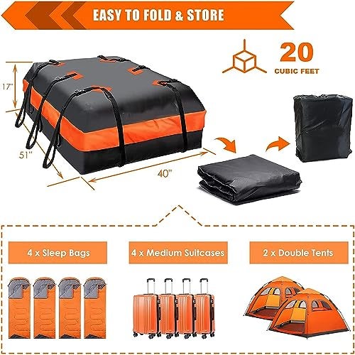 Automaze Car Roof Bag Rooftop top Cargo Carrier Bag 20 Cubic feet Waterproof for All Cars with/Without Rack, Includes Anti-Slip Mat, 10 Reinforced Straps, 6 Door Hooks - Image 2