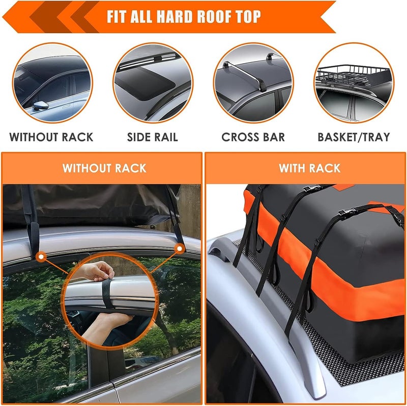 Automaze Car Roof Bag Rooftop top Cargo Carrier Bag 20 Cubic feet Waterproof for All Cars with/Without Rack, Includes Anti-Slip Mat, 10 Reinforced Straps, 6 Door Hooks - Image 3