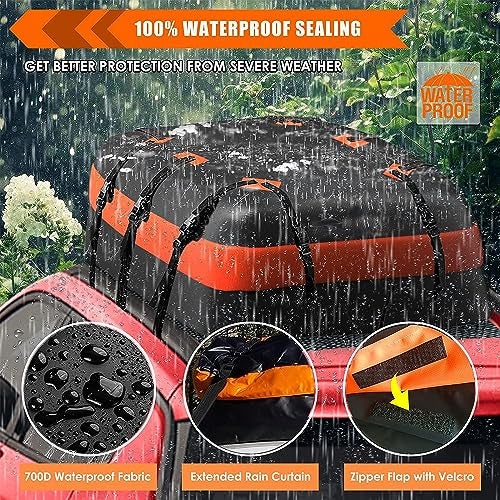 Automaze Car Roof Bag Rooftop top Cargo Carrier Bag 20 Cubic feet Waterproof for All Cars with/Without Rack, Includes Anti-Slip Mat, 10 Reinforced Straps, 6 Door Hooks - Image 4