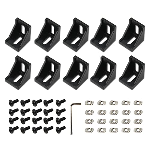 Zeberoxyz 10PCS 4040 Corner Bracket Black Right Angle with M6 Screws 4040Series 2 Hole Aluminum Brackets for Slot 8mm Aluminum Extrusion Profile Accessories (4040 Series Black with Nut) - Image 1