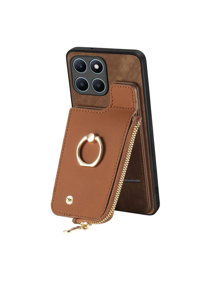 زبون جراب خلفي لهاتف Honor X6a من الجلد المتقاطع مع حلقة عمودية وسحاب - Image 2