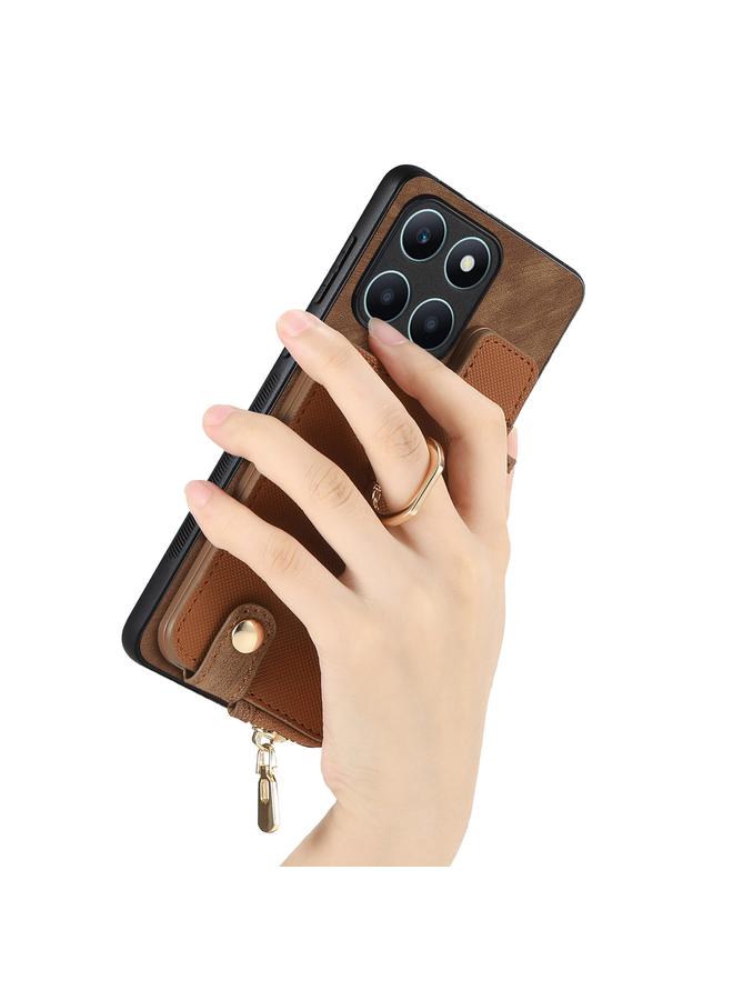 زبون جراب خلفي لهاتف Honor X6a من الجلد المتقاطع مع حلقة عمودية وسحاب - Image 4