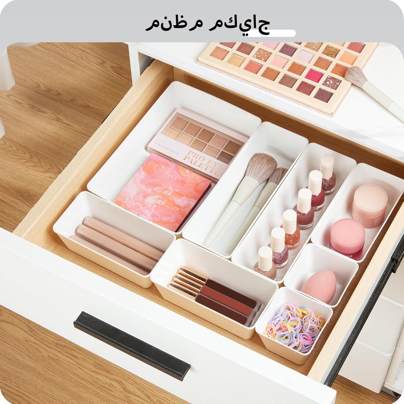 25 PCS Plastic Drawer Organizers Set, 4-Size Versatile Bathroom and Vanity Drawer Organizer Trays, Storage Bins for Makeup, Bedroom, Kitchen Gadgets Utensils and Office,White - Image 4