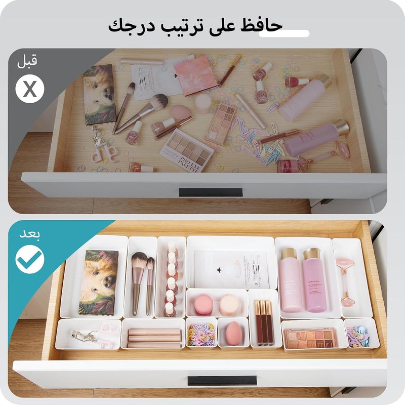 25 PCS Plastic Drawer Organizers Set, 4-Size Versatile Bathroom and Vanity Drawer Organizer Trays, Storage Bins for Makeup, Bedroom, Kitchen Gadgets Utensils and Office,White - Image 3